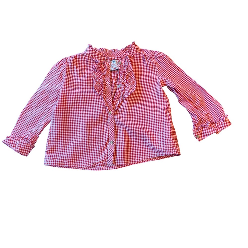 Mayoral Baby Red Gingham Ruffle Long‎ Sleeve Shirt Size 80cm 12m